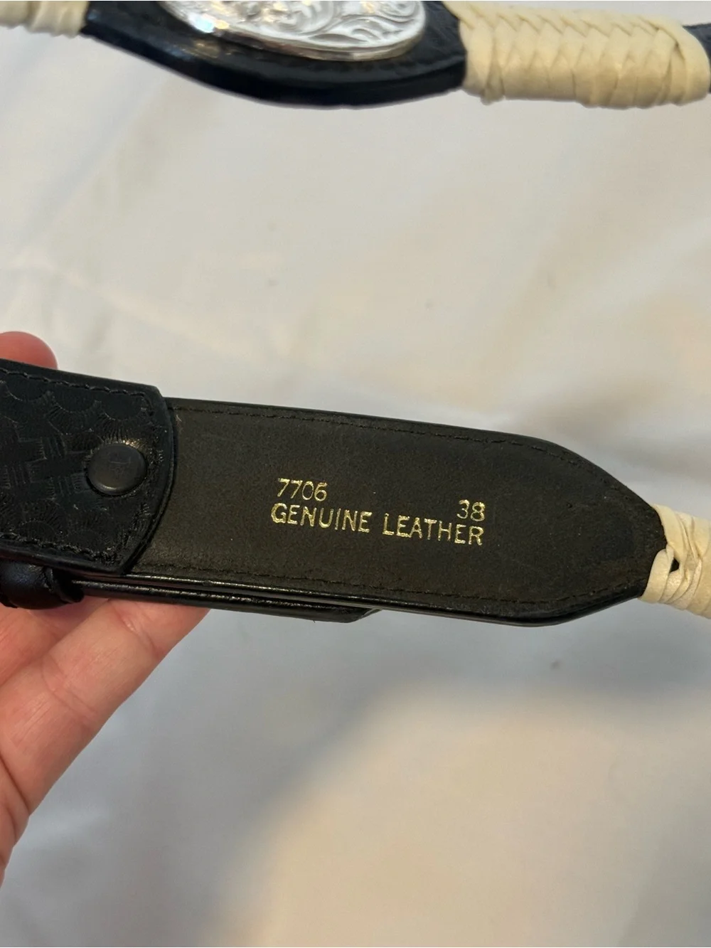 Vintage 3-D Belt Co Genuine Leather Western Concho Belt Black Ivory Size 38